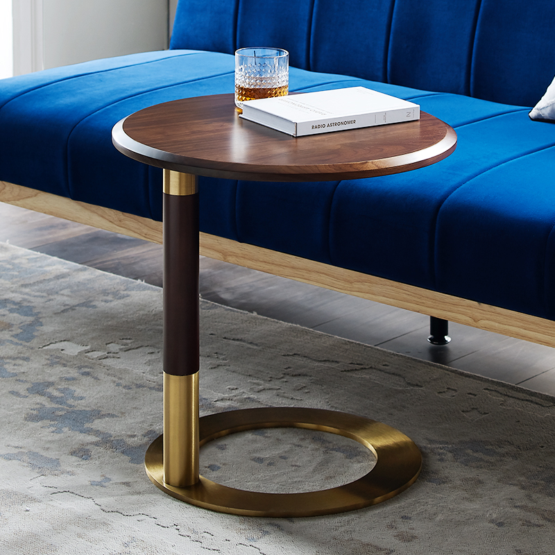 Nappali Modern kerek oldali asztal dió felső rozsdamentes acél alapú fa kávésasztal