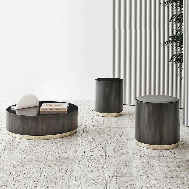 Olasz design modern luxus rozsdamentes acél kávé asztal kerek oldal asztalnappali bútorok