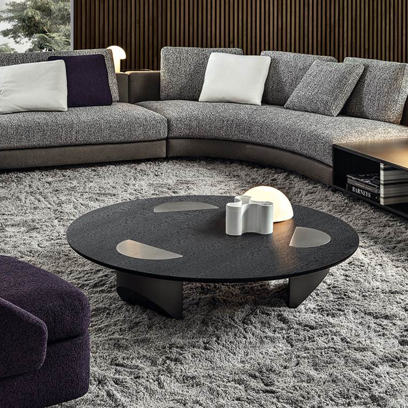 Olasz design rozsdamentes acél lábnagy luxus fekete üveg kerek kávé asztal modernnappali bútorok