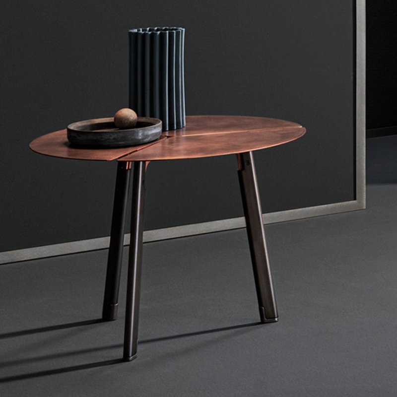 olasz minimalista 3 láb oldalsó asztal rusztikus antik vas grafit acél kerek fém dohányzóasztal