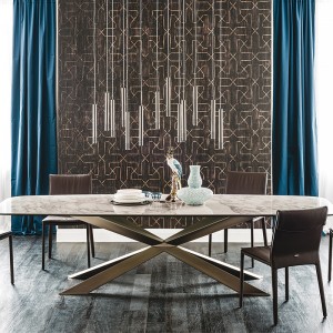 olasz formatervezés fém lábak hosszú modern téglalap alakú szinterelt kő étkezőasztal 10 ülés